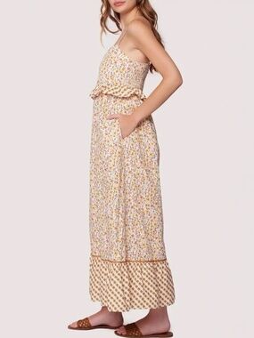 Lost + Wander Floral Maxi Dress Boho Tiered Sleeveless 100% Cotton Size Medium
